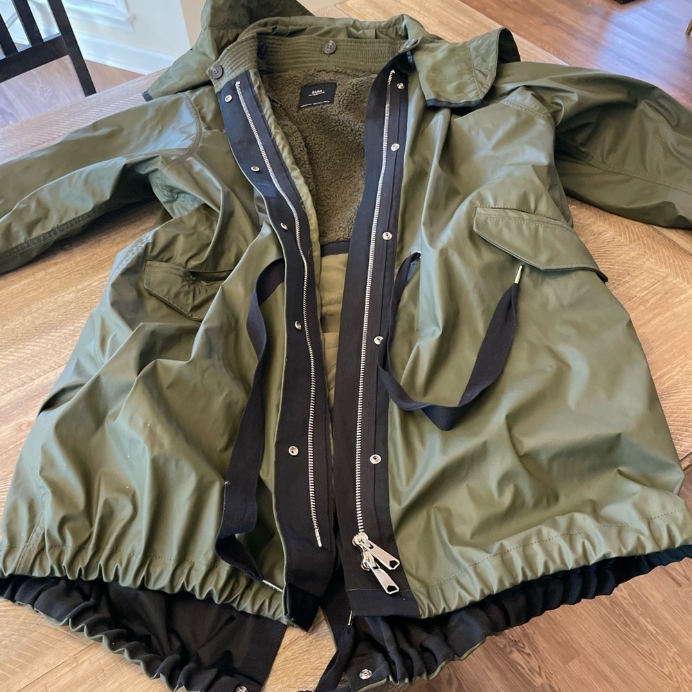 ZARA Green Utility Jacket with Black Trim